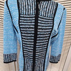 Ming Wang Blue Knit Zip Up Top Jacket Blazer Medium NEW